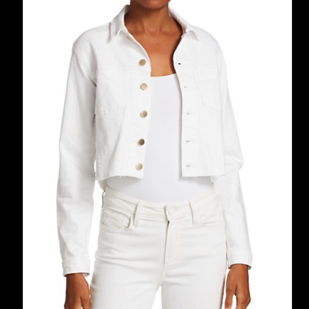 🔥 🧷 NWT L’AGENCE ARIA SAFETY PIN CROPPED DENIM JEAN JACKET - Picture 6 of 13